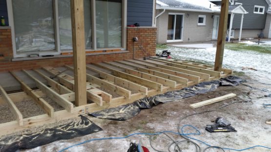 Trex front porch during construction